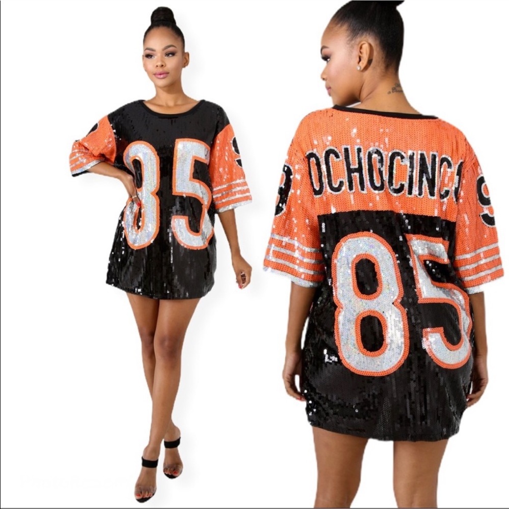 Chad ochocinco 85 sequin jersey dress mini dress